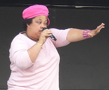 One of the ladies from Heart 'n' Soul, dressed all in pink